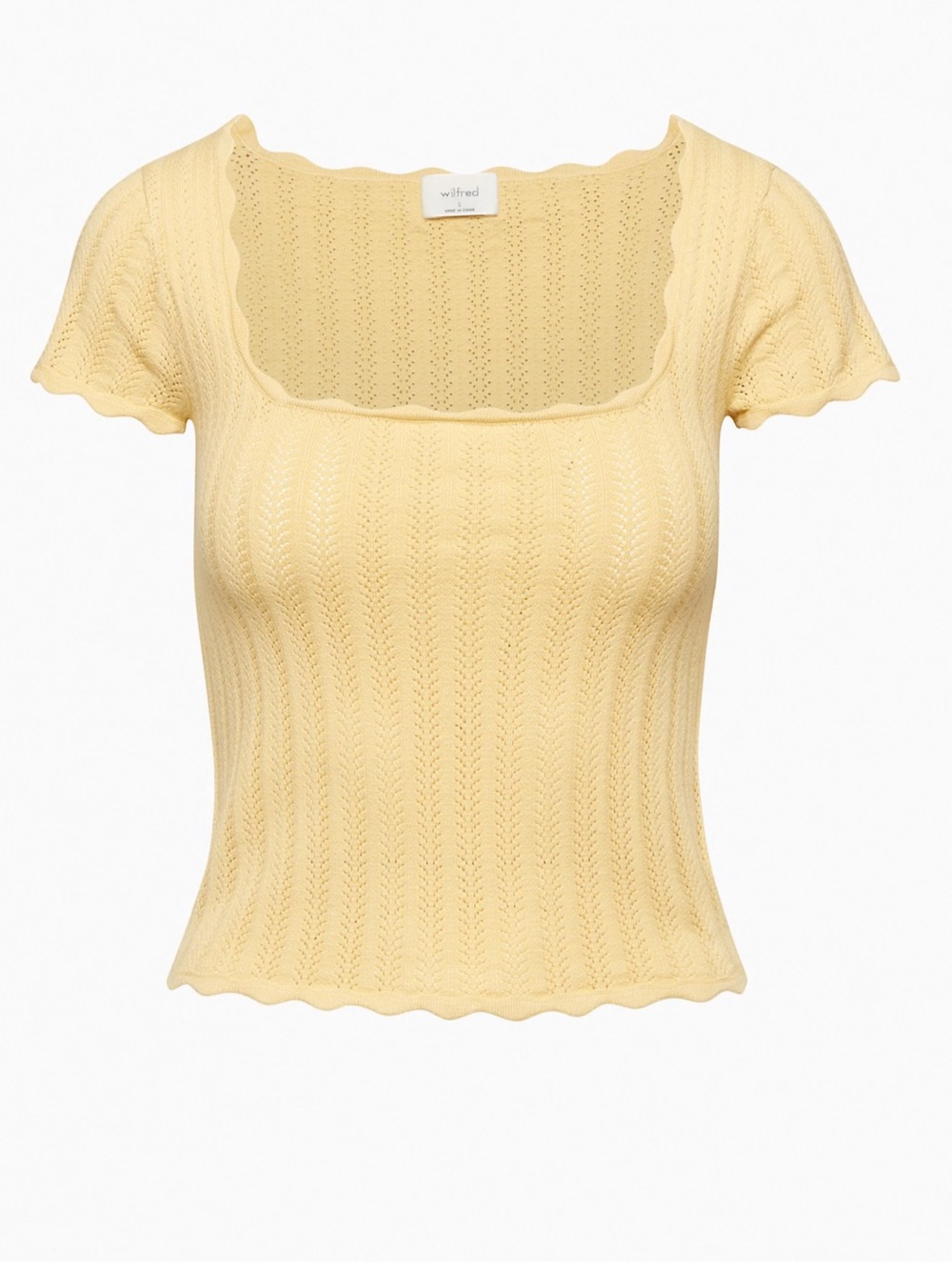 Aritzia Wilfred Scalloped Square Neck Knit Crop Top in Pale Yellow